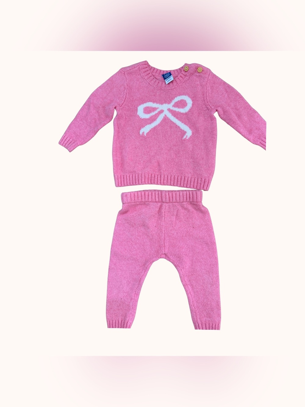 Old Navy Pink Knit Bow Sweater & Pant Set - Pink and White